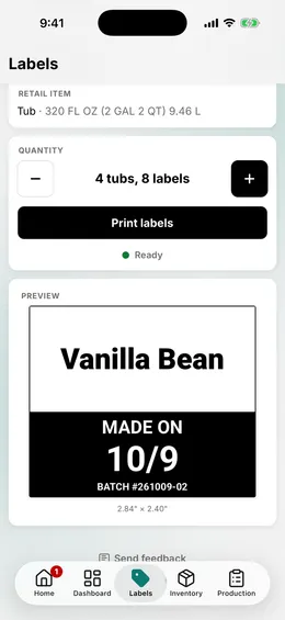 The Labels page on a phone